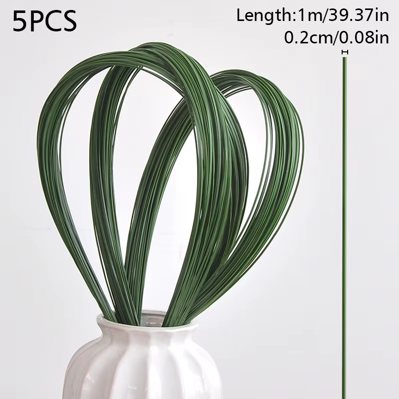 Tige de fleur verte foncée artificielle, 5 pièces, matériel Floral, accessoires de tige de fil faits