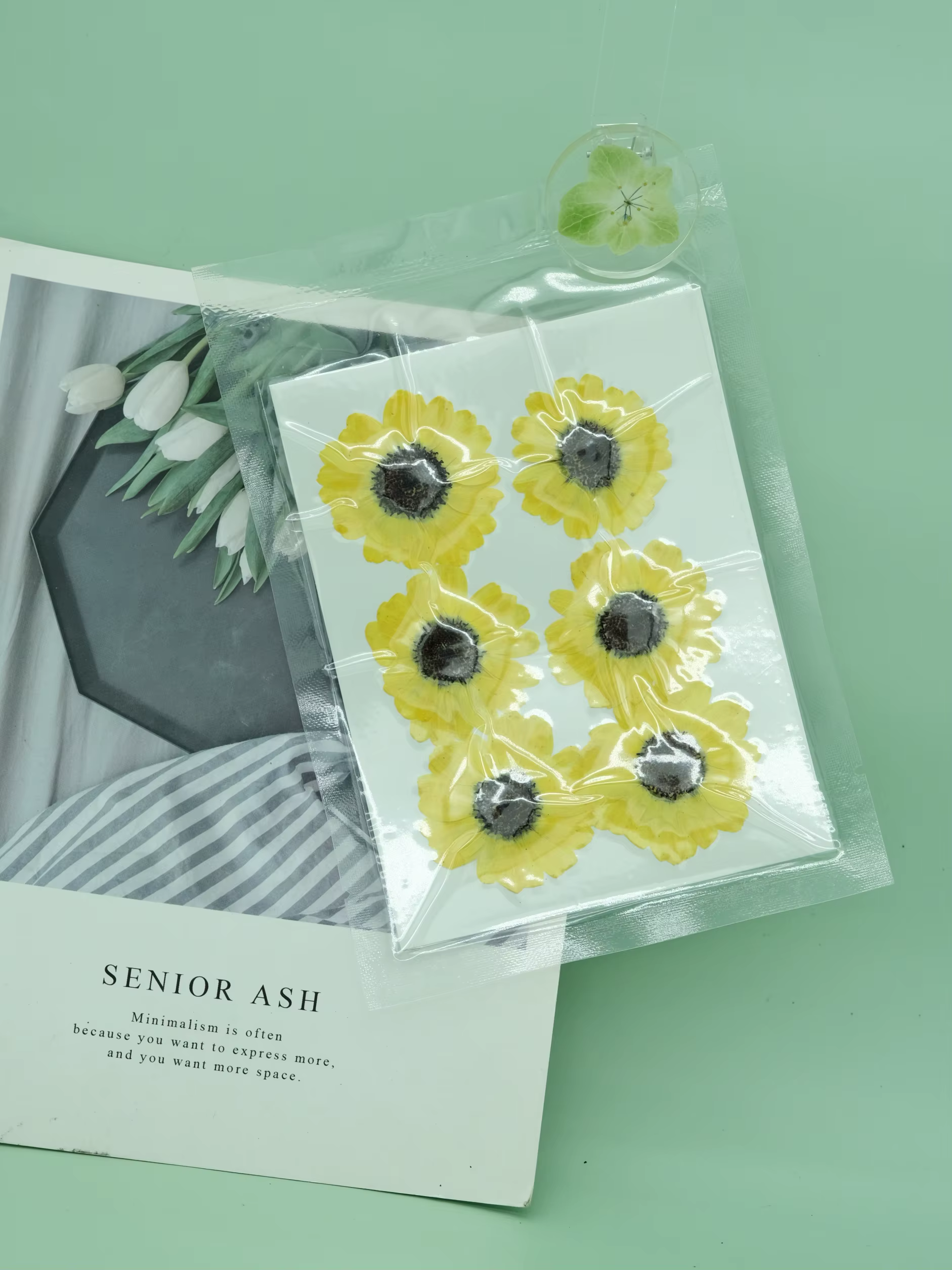 6 pièces, sac de fleurs sèches naturelles, Rose de tournesol, diverses fleurs pressées de petite qua