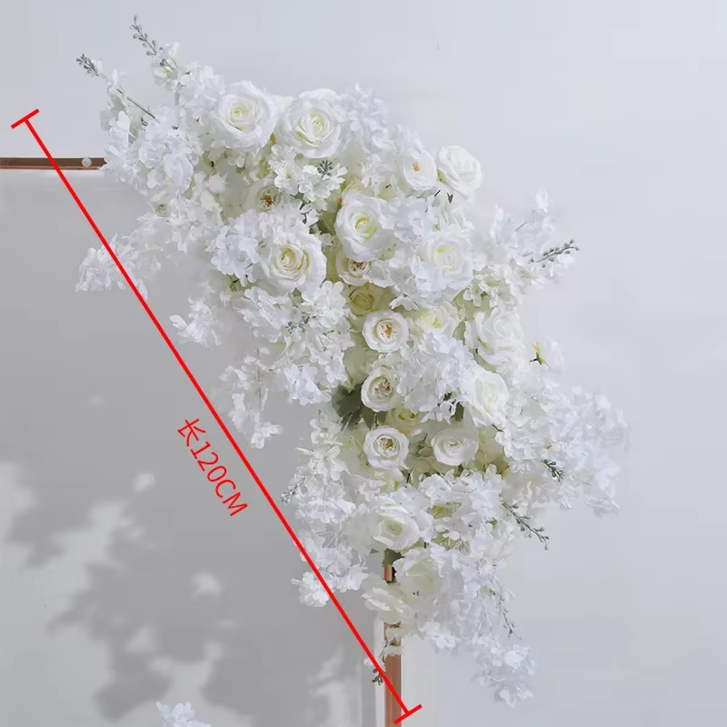 Roses de cerisier artificielles blanches, coin suspendu, rangée de fleurs, décor d'arc d'arrière-pla