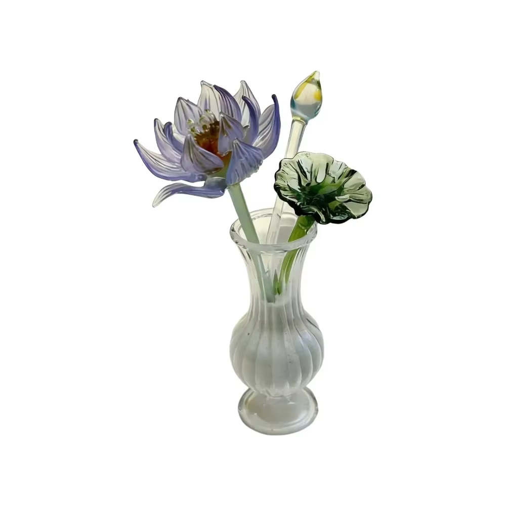 Mini décoration en verre en forme de fleur de lotus |   Ornement de lotus émaillé, décoration de bur