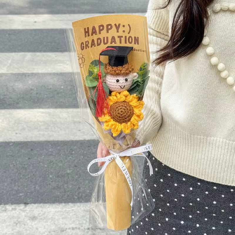 Fleurs au crochet, Bouquet de fleurs de remise de diplôme, Fleurs éternelles, Cadeau pour invités de