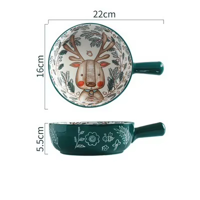 Bol en céramique japonais à motif animalier mignon avec poignée, idéal pour salade, petit-déjeuner, 