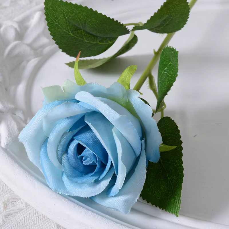 Bouquet de roses artificielles, 1 tête, fausse fleur rouge ou bleue, décoration de table, de mariage
