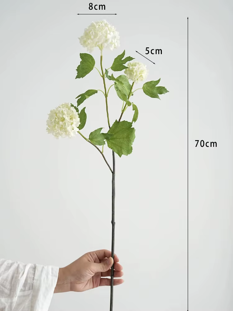 Hortensia artificielle blanche à 3 têtes, tissu d'hortensia vert, longues Branches, décor de printem