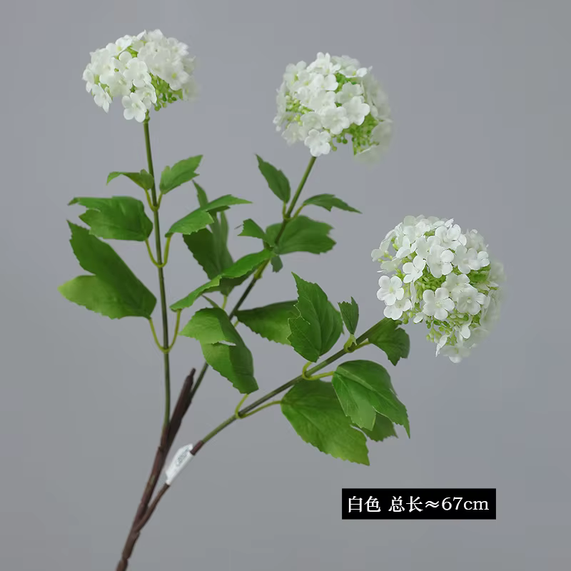 3 pièces de fleurs artificielles réalistes à 3 têtes, viburnum, boule de neige, décoration florale d