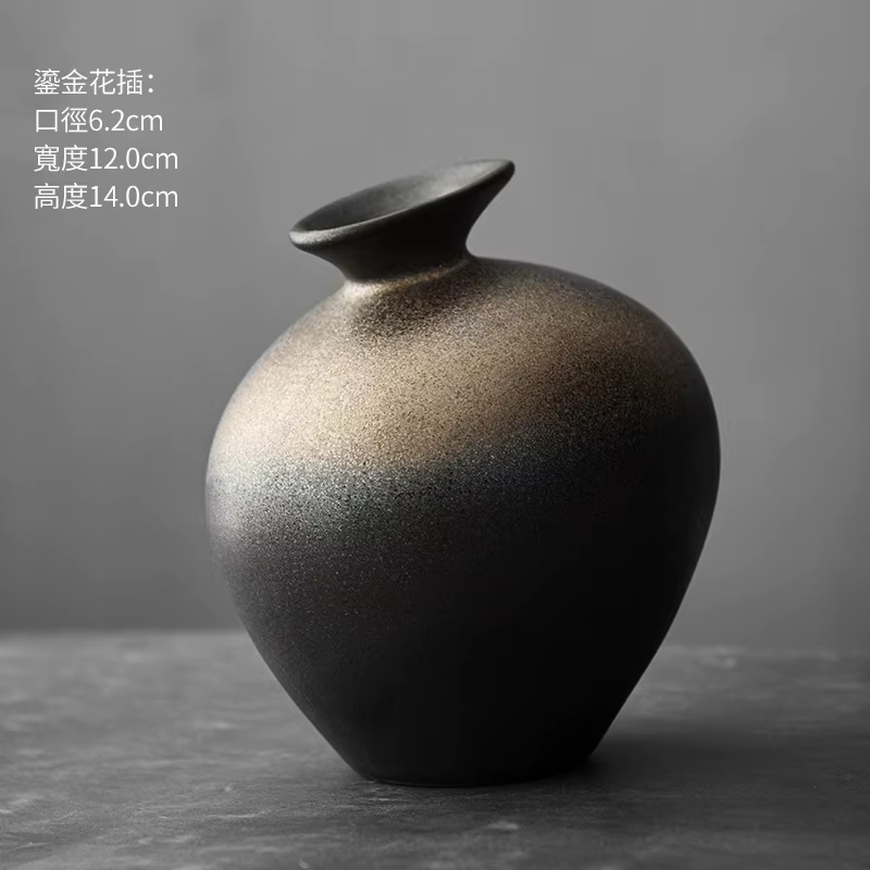 Vase en terre cuite noir, poterie grossière, Imitation pierre, arrangeur de fleurs abstraites, artic