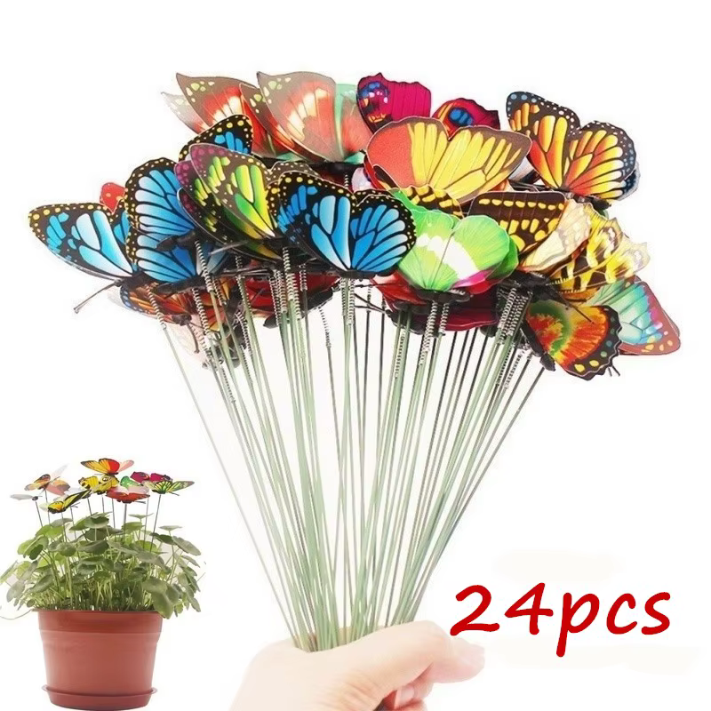 Bouquet de papillons, jardinière de jardin, piquets colorés fantaisistes, décoration extérieure, Pot
