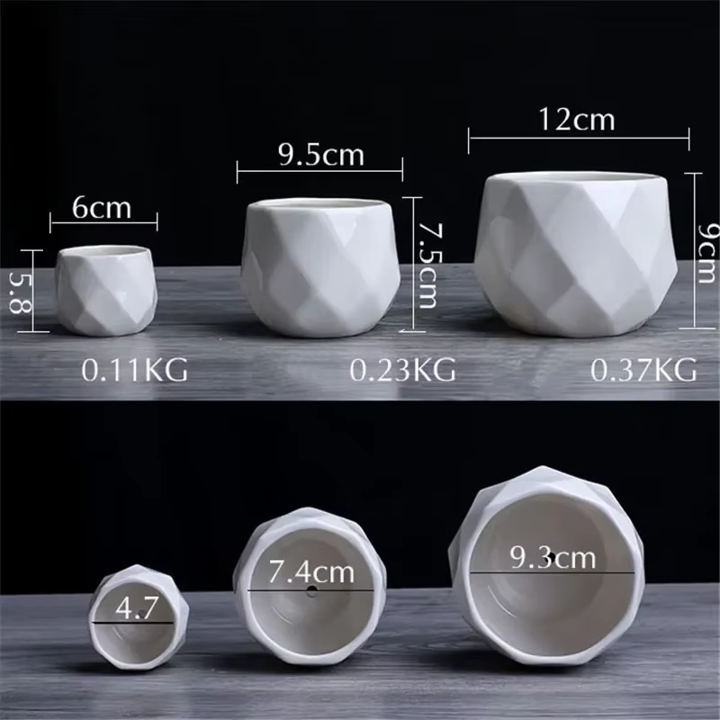 Pot de fleurs géométrique diamant créatif en céramique, conteneur de plantes succulentes simples, ja
