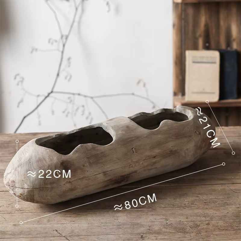 Pot de fleur en saule rustique Wabi-Sabi à Double bouche, jardinière de cour en bois pour entrée de 
