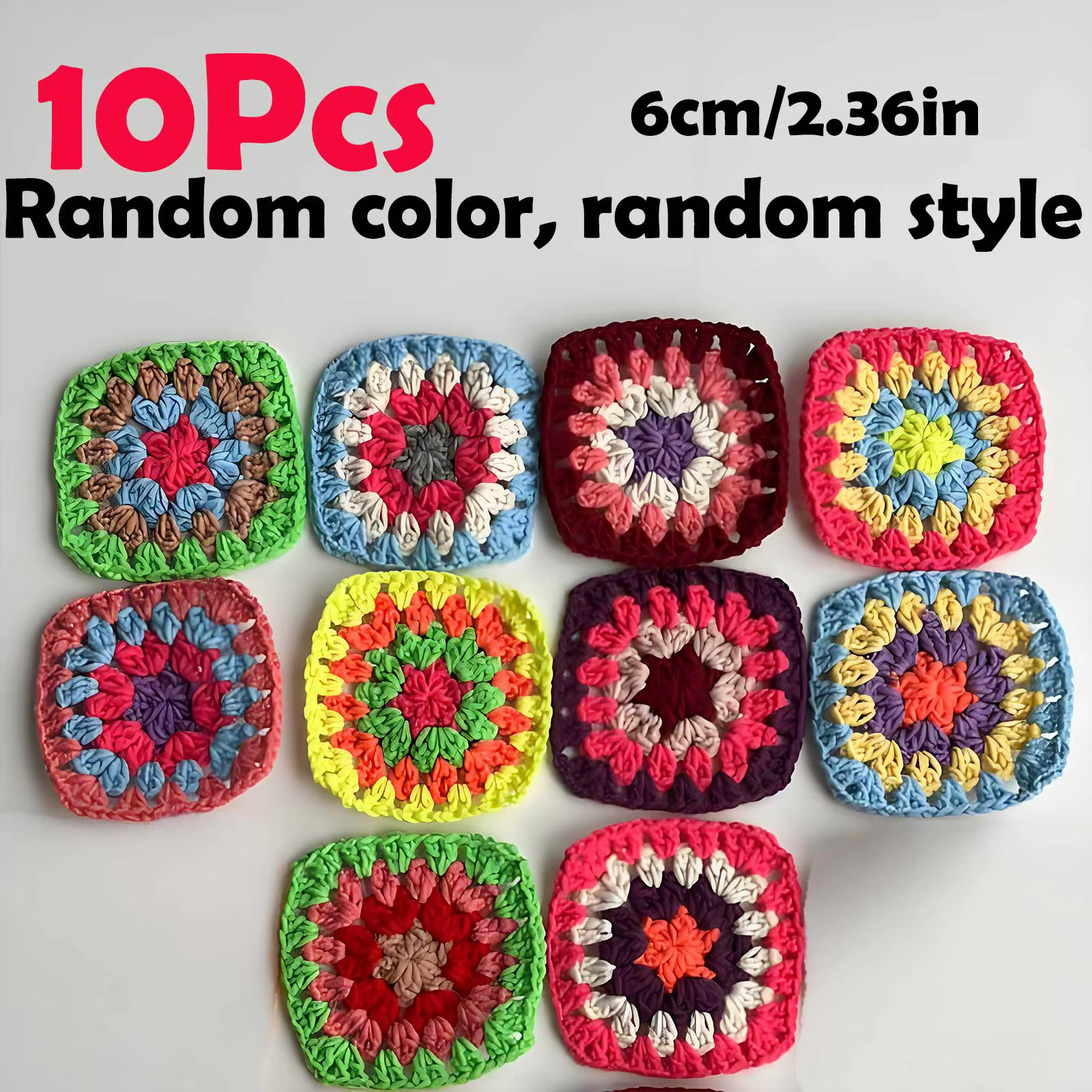 10/12 pièces couleur aléatoire Style aléatoire carrés de fleurs au Crochet faits à la main-couleurs 