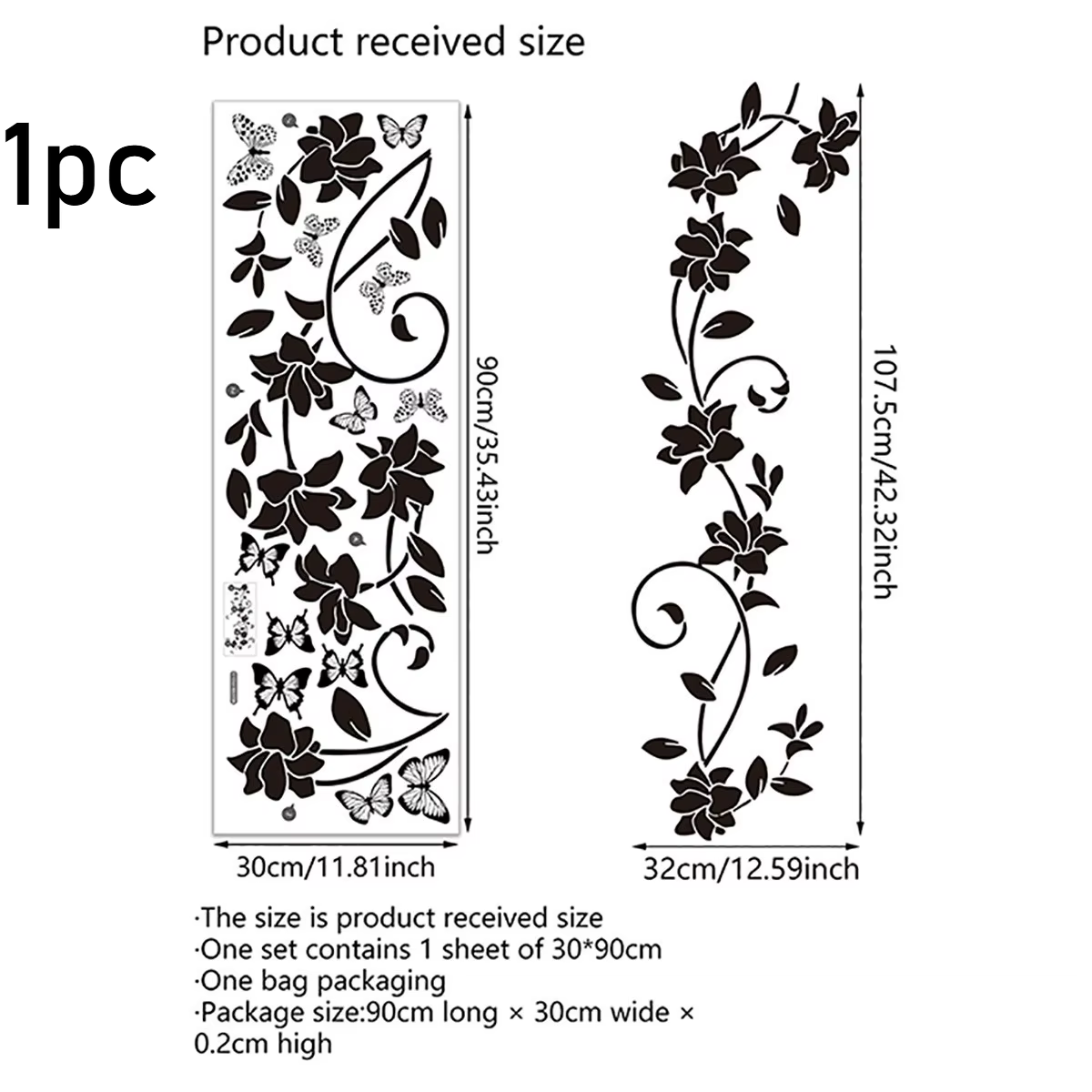 Autocollant mural 3D papillon et fleurs noires, décoration de fond de chambre, autocollant mural amo