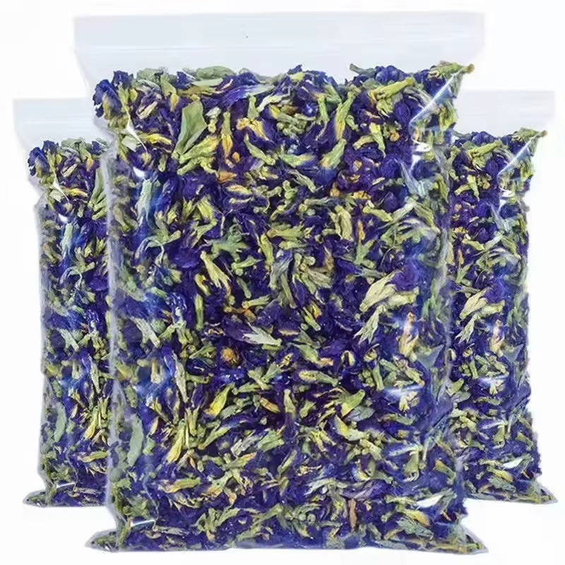 Fleur d'orchidée papillon naturelle séchée, fleur de pois papillon bleue, emballage de sac de fleurs