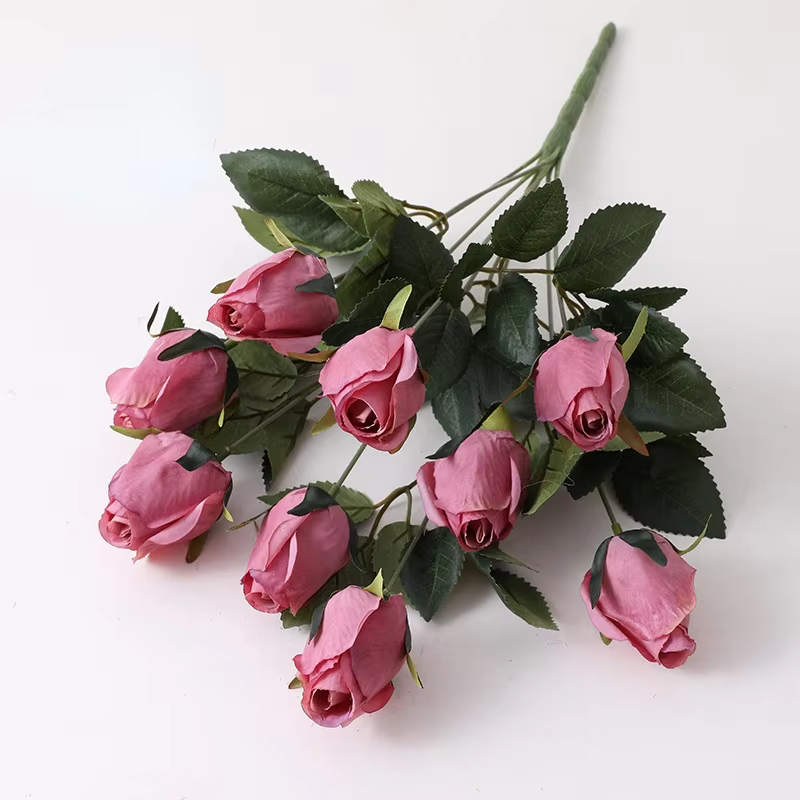 Bouquet de roses artificielles à 9 têtes d'aloès vert, fausses fleurs rétro en soie, décoration de l