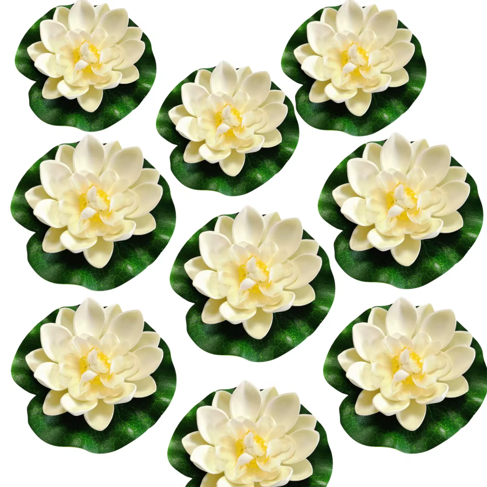Fleurs de Lotus artificielles 9 pièces avec coussinets de lys, ensemble de plantes de Lotus en plast