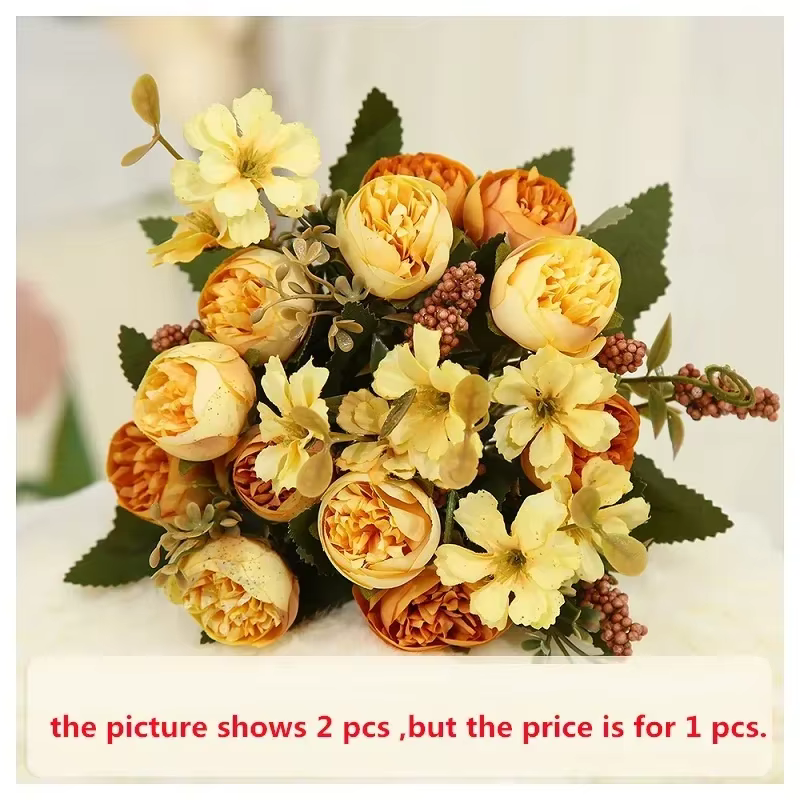 Petites Fleurs Artificielles pour Décoration de Chambre à Coucher, Bouquet de Roses Jaunes, Simulati