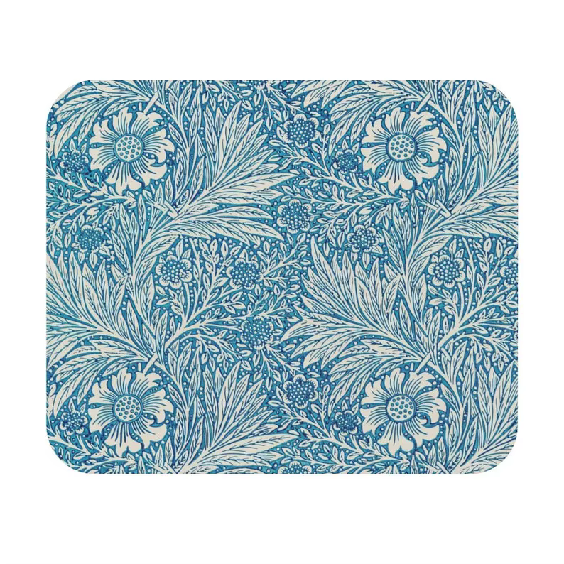 Tapis de souris avec plante de souci bleu, illustration de fleur, art vintage, accessoires de bureau