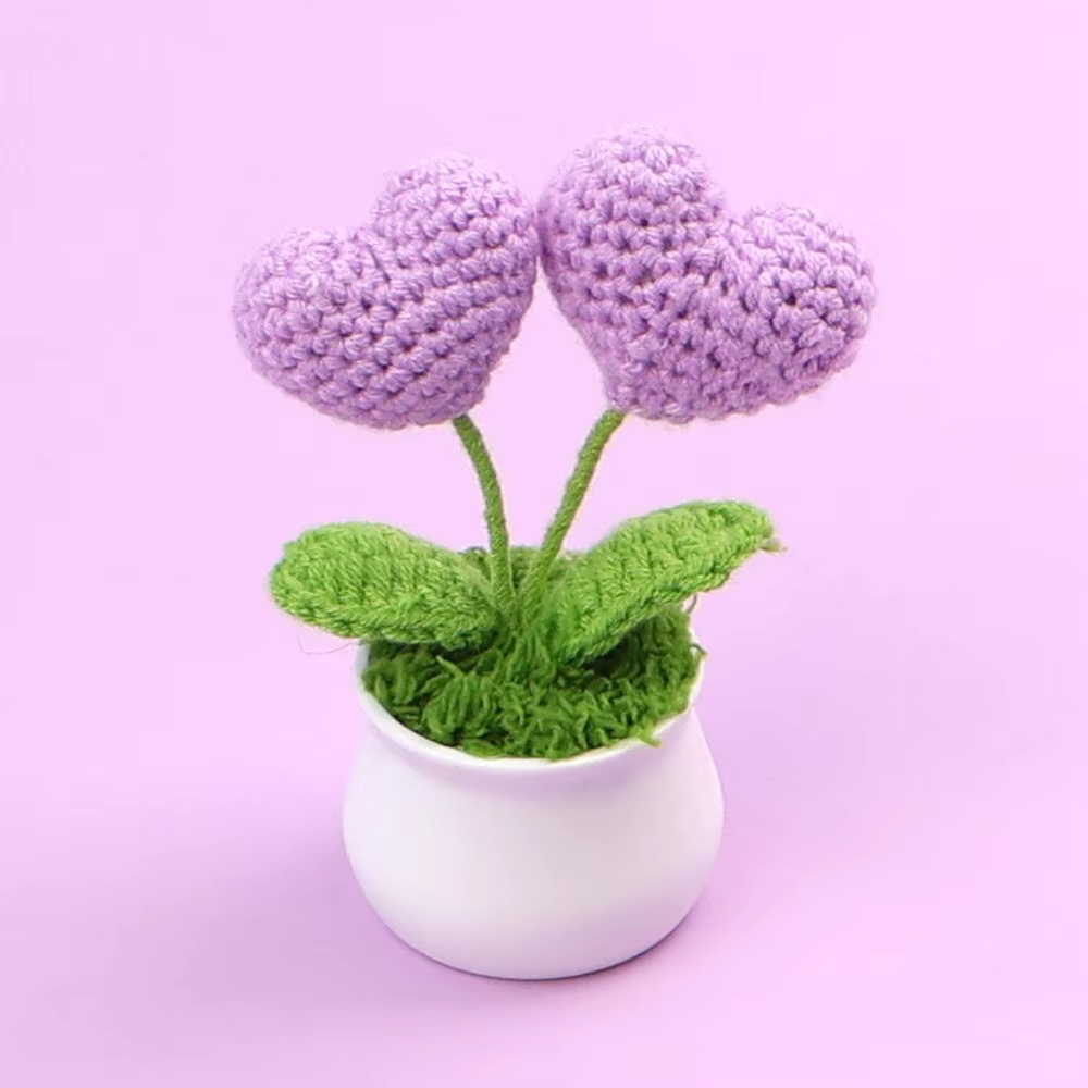Joli pot de fleurs au crochet, tissé à la main, en forme de cœur, fleurs tricotées, décoration de bu