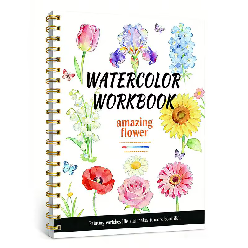 Cahier d'exercices de fleurs à l'aquarelle à spirale, papier épais, guides pratiques pour débutants,