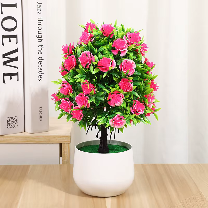 Plante artificielle en pot, 45 roses, fleurs de bonsaï, décorations d'arbres simulés, pour la maison