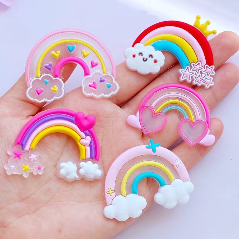 10 pièces nouveau dessin animé Transparent série arc-en-ciel PVC colle Flexible dos plat bricolage S