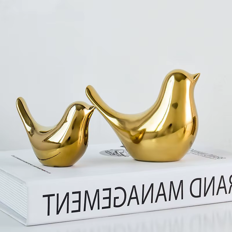 Figurine d'oiseau en céramique nordique, 4 tailles, Statue d'animal doré, bijoux, décoration de mais