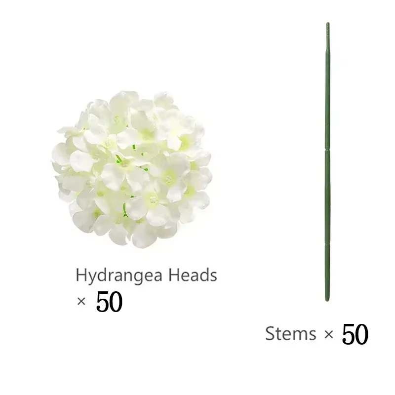 Fleurs d'hortensia artificielles, 50 pièces, têtes d'hortensia en soie pour mariage