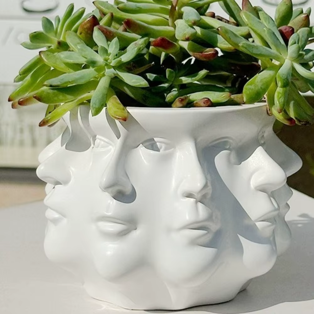 Pot de fleurs abstrait au style unique, artisanat multi-faces, pot à succulentes, objet décoratif fl