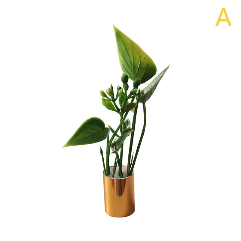 Plante l'inventaire en pot avec feuilles vertes, jardin de bonsaï, modèle de maison de courses, déco