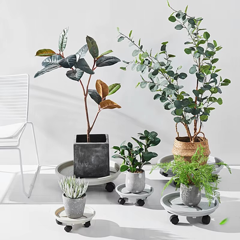 Pot de plantes universel rotatif à 360 °, style roue, support de pot de fleur carré rond en plastiqu
