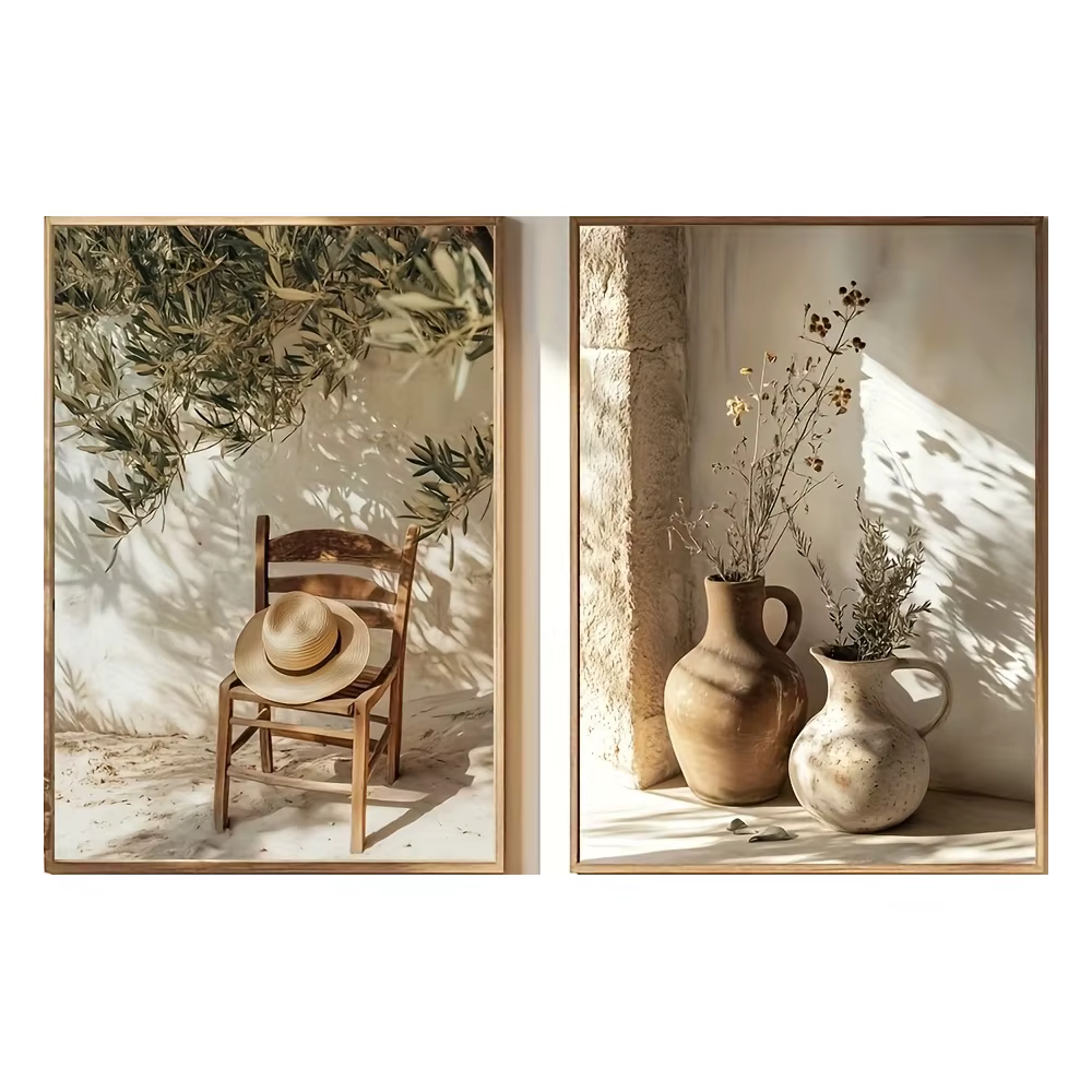 Lot de 2 tableaux sur toile modernes représentant des oliviers méditerranéens, affiches sur toile sa