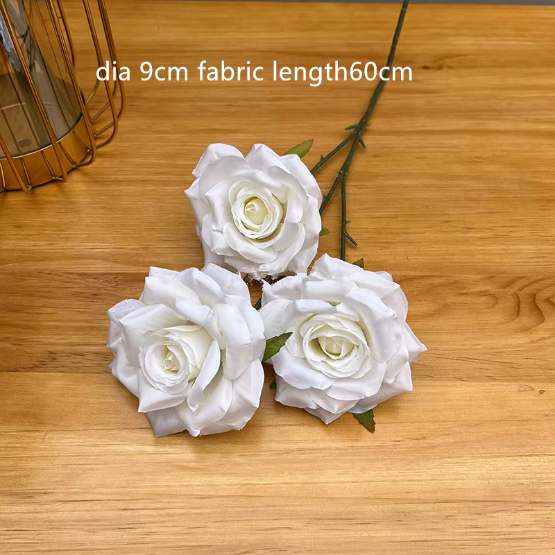 Rose artificielle blanche pour décoration de mariage, rangée de feuilles vertes, guide routier, fleu