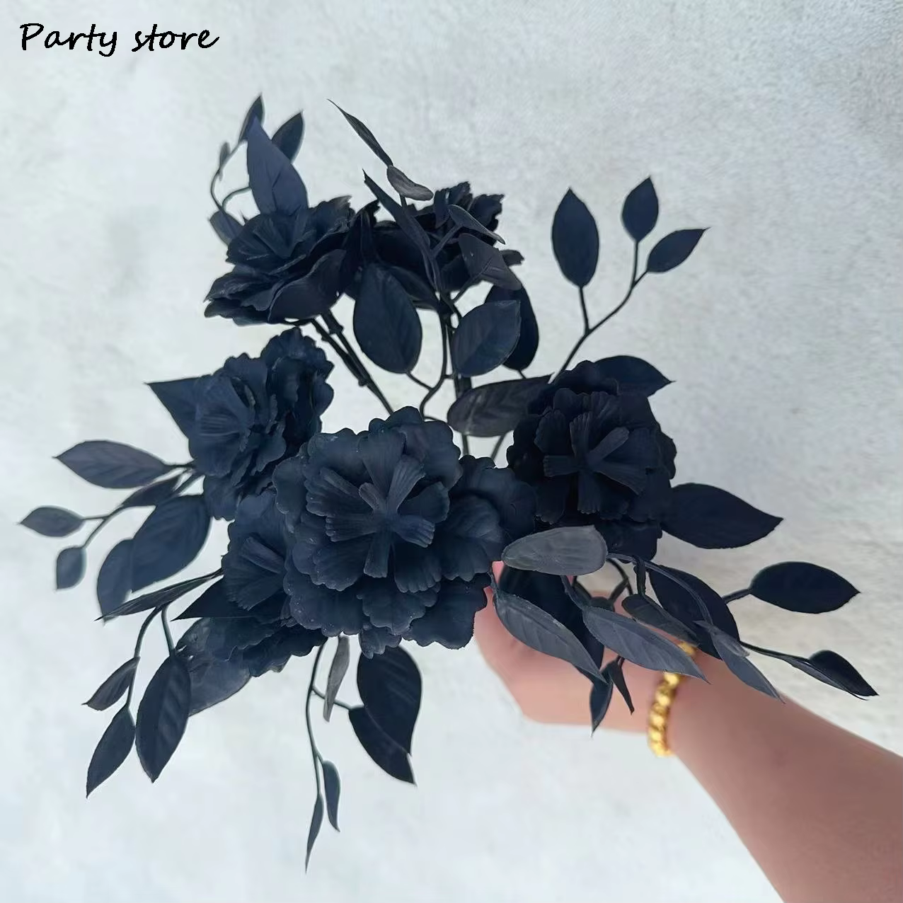 1 pièces noir Halloween fleur artificielle plantes en soie laisser branche bambou Dahlia fête événem