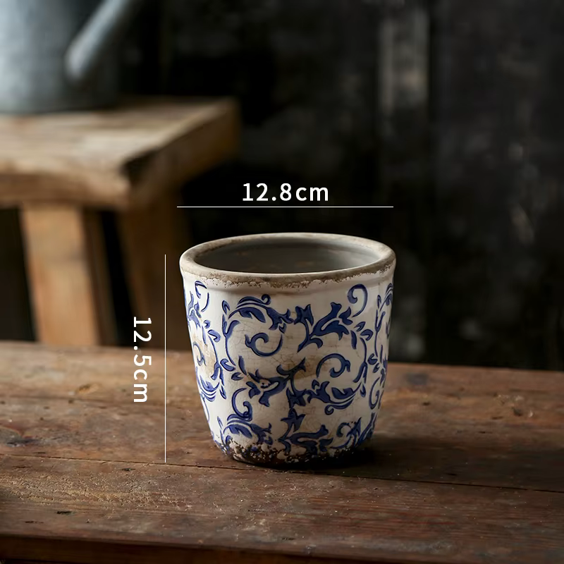 Pot de fleur en céramique de poterie bleue et blanche antique chinoise, orchidée, papillon, hydrocul