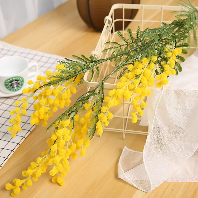 Fleur Artificielle en Plastique pour Ornements de Maison, Plante Artificielle d'Acacia Jaune, Décor 