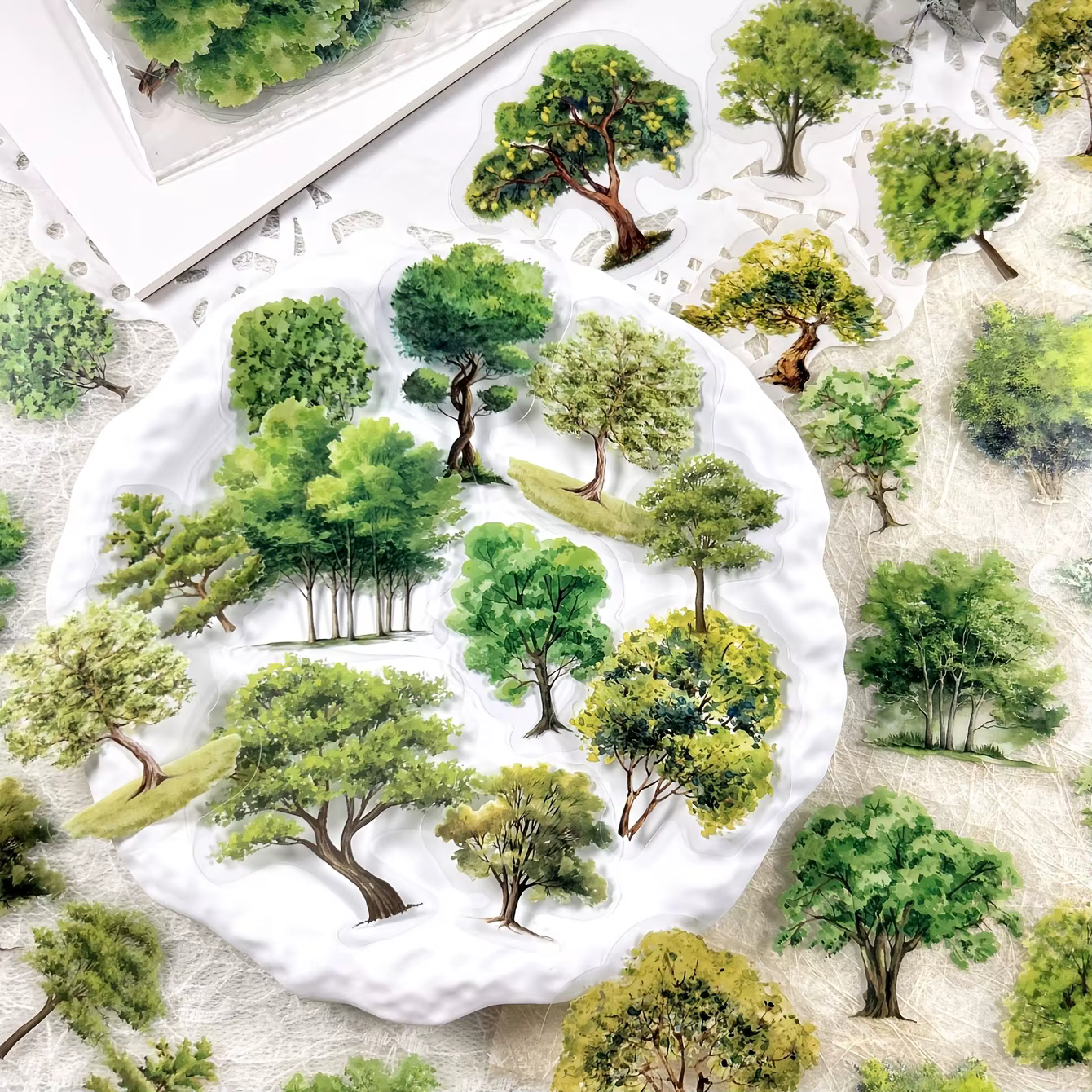 JIANQI 40 pièces/paquet de nombreux matériaux d'arbre autocollants quatre saisons décor bricolage co