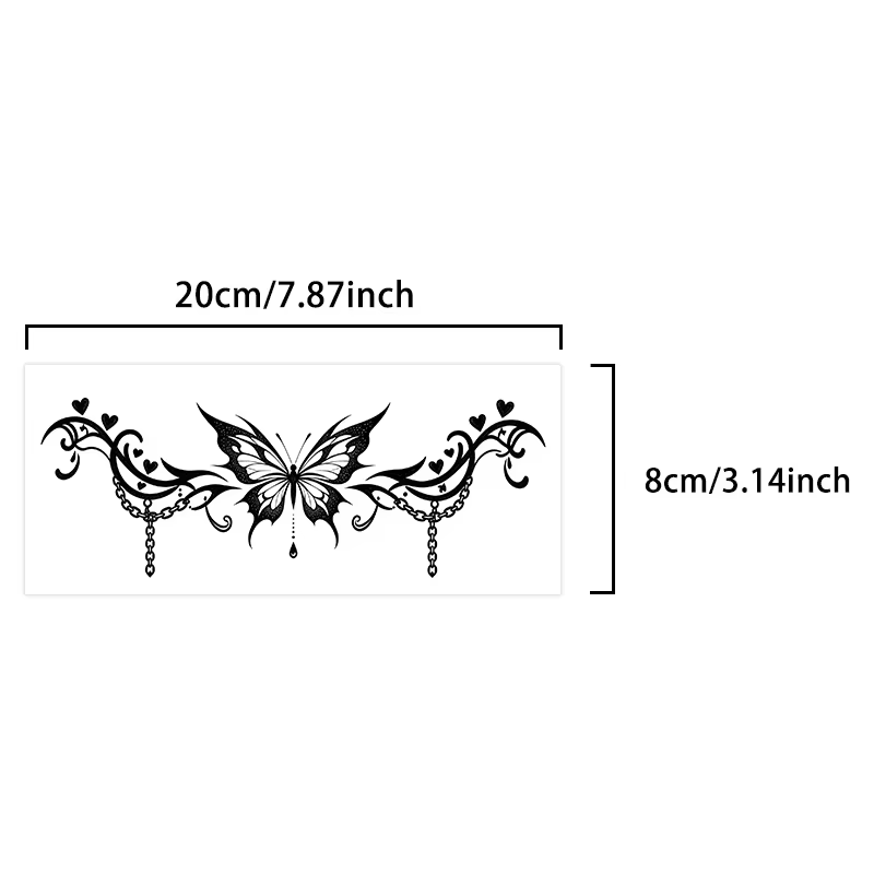 Autocollants de tatouage temporaires en forme de cœur et de papillon, à base de plantes, longue duré
