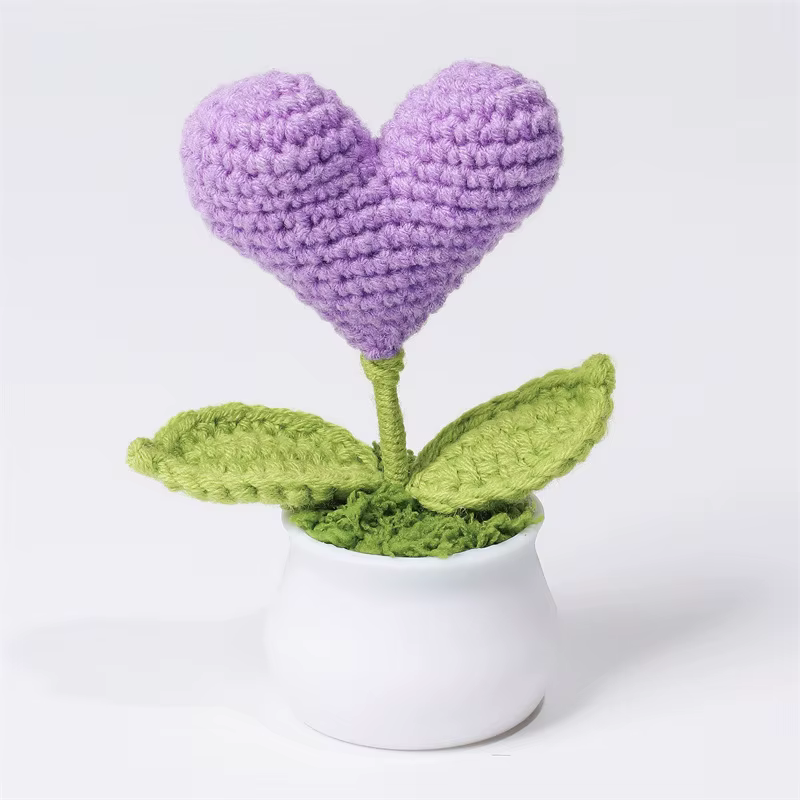 Fleurs tricotées en forme de cœur, plante au Crochet colorée en pot, cadeau de mariage, fleur artifi