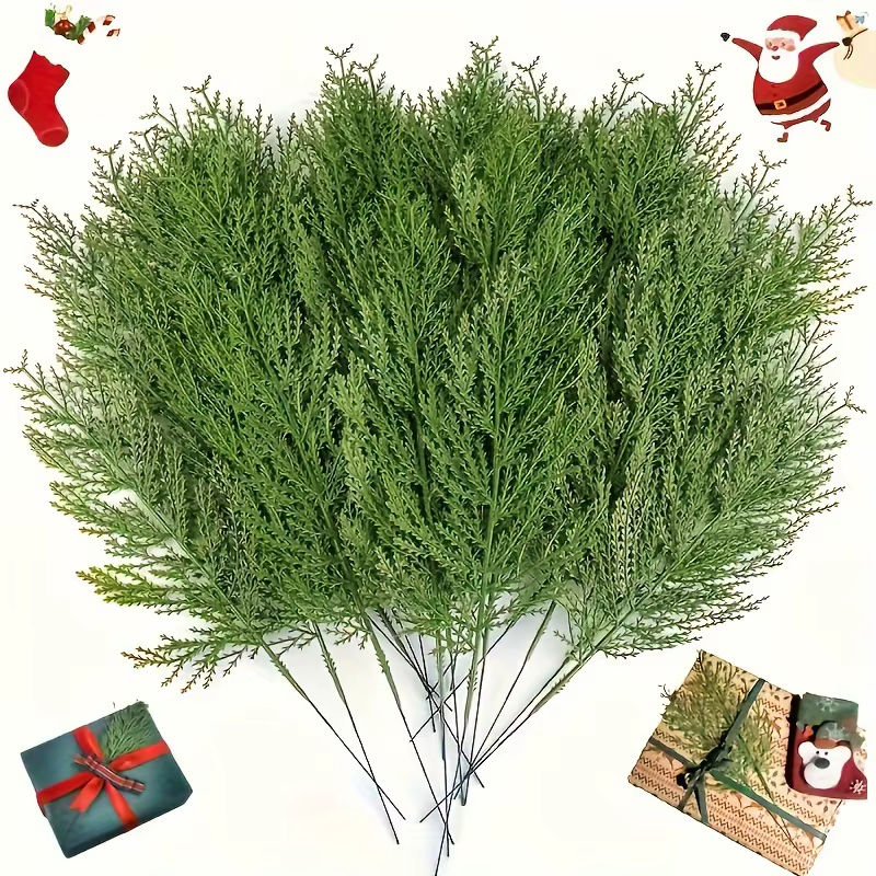 24 pièces de plantes artificielles Branches de pin, feuilles de pin éphémère, tige de noël pour bric