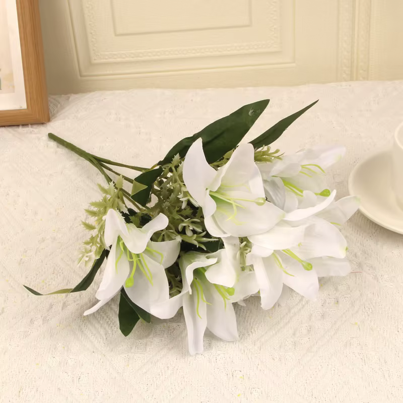 Grand Bouquet de fleurs artificielles en soie de lys de 13.8 pouces, pour décoration de centre de Ta