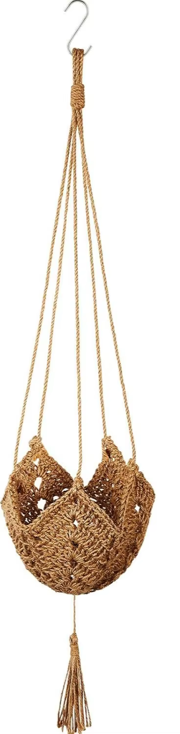 Support de plante en macramé long en jute pour pots de 3 à 12 pouces avec crochets en forme de S pou