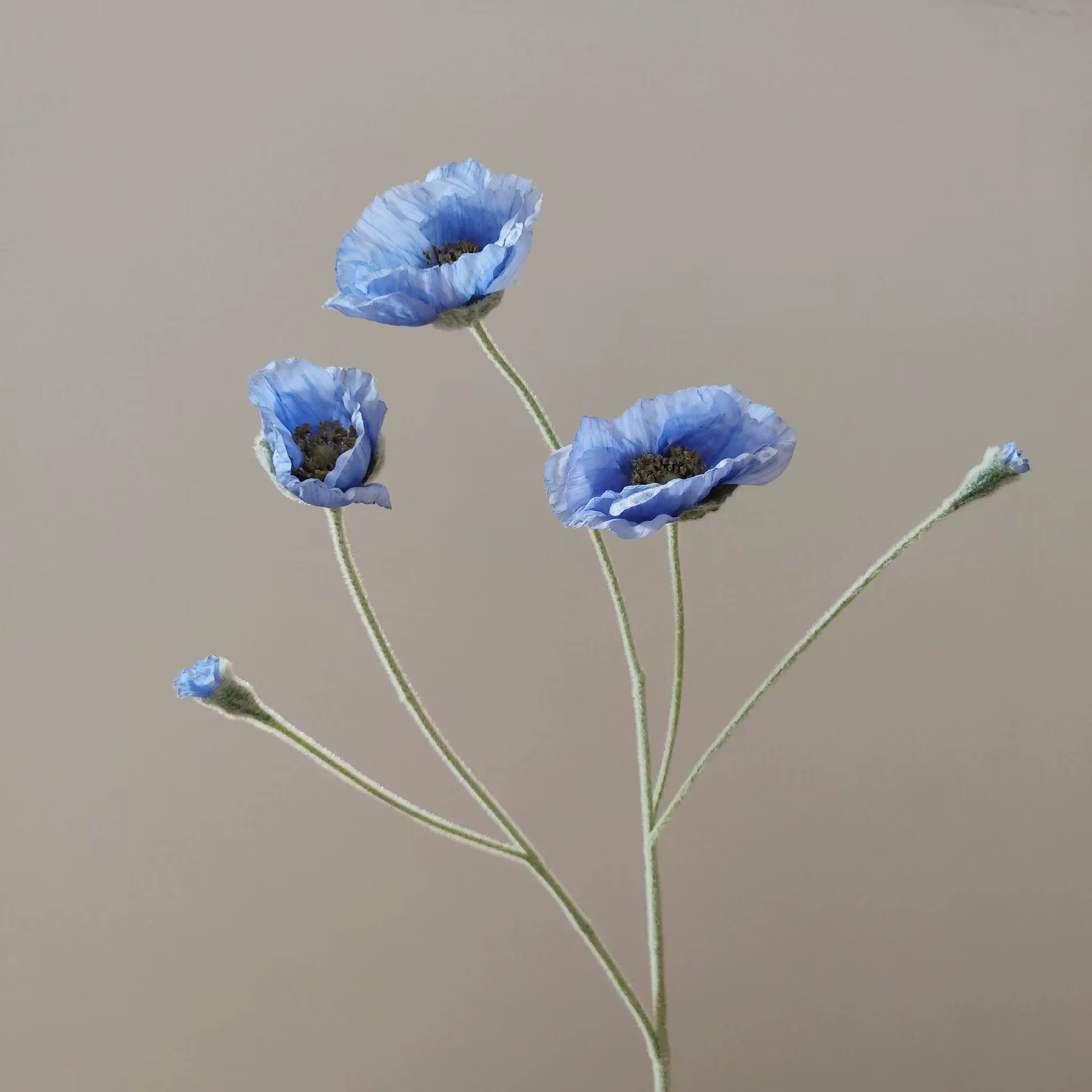 Fleurs artificielles de coquelicot 65cm, 3 têtes avec 2 bourgeons, fausses fleurs pour la décoration