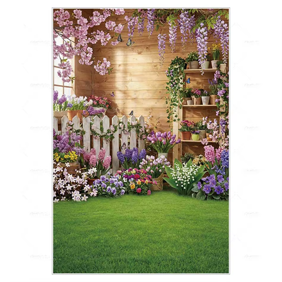 MOON.QG Toile de fond de printemps à fleurs pour serre et jardin, décorations pour anniversaire de f