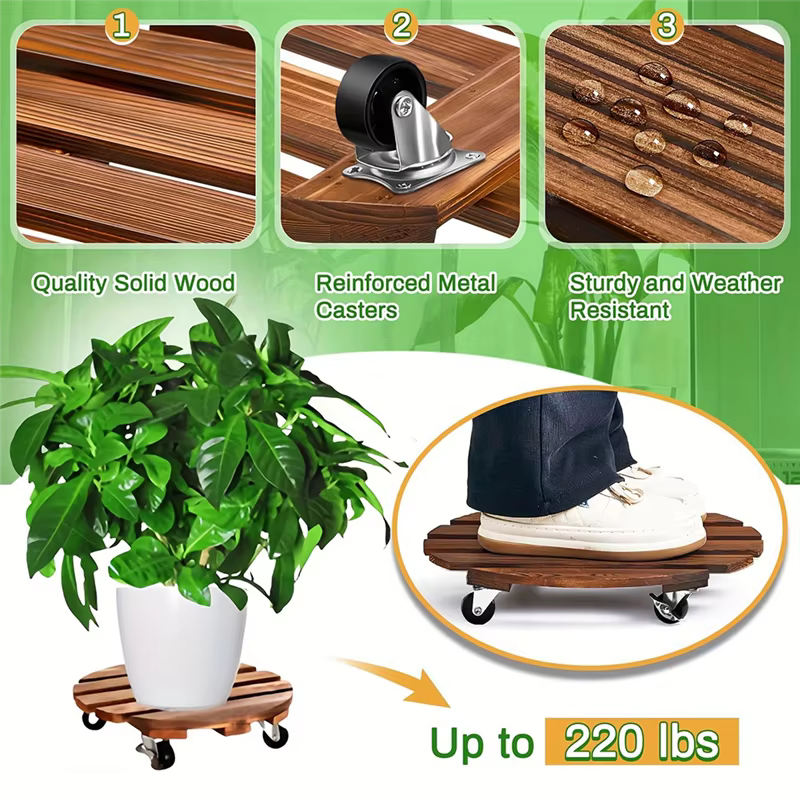 Chariot à plantes M12K avec roulettes, support à plantes robuste verrouillable en métal, conception 