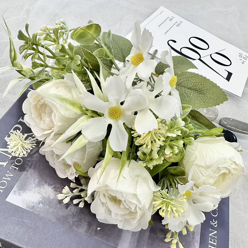 Bouquet de pivoines artificielles 12 pouces, fleurs pour décoration de maison, décoration de mariage