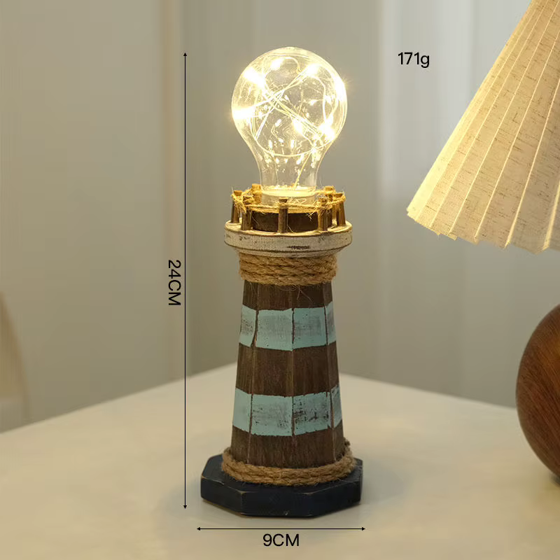 Ornements de phare en bois de Style méditerranéen, bijoux de bureau rétro créatifs, ornements lumine