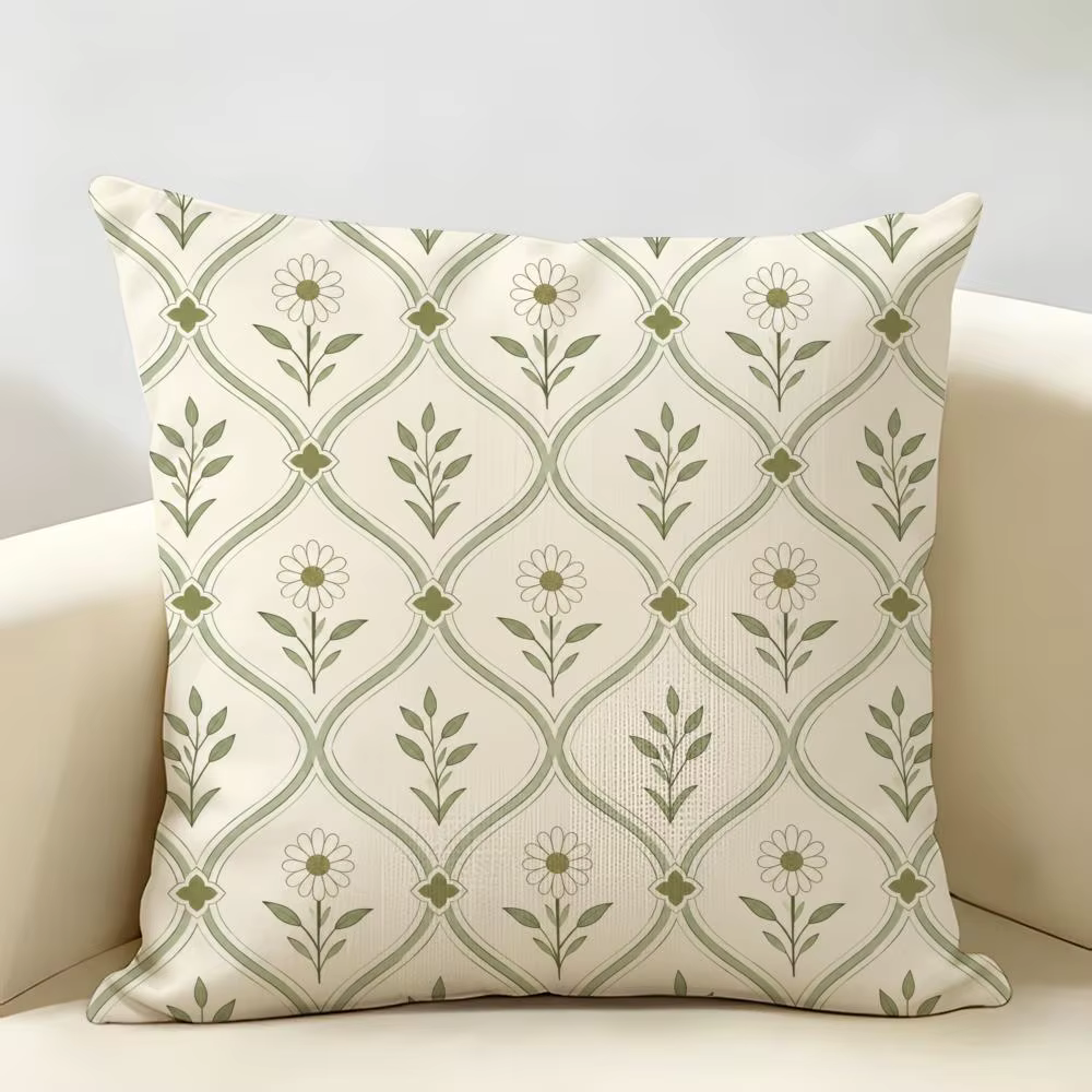 Housse de coussin géométrique aux motifs de fleurs sauvages colorées, en lin naturel, tissu biologiq