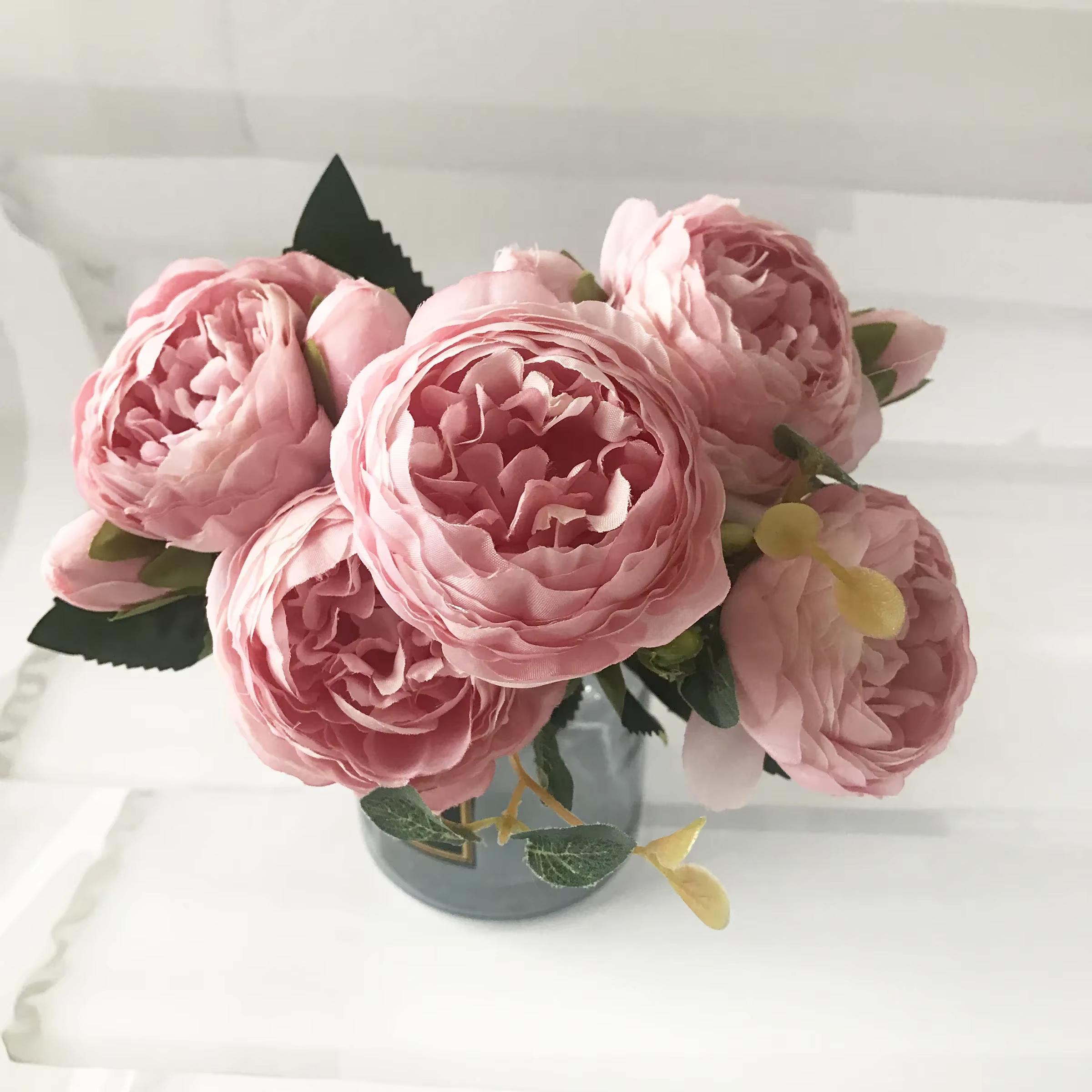 Bouquet de fleurs artificielles pivoine en soie Rose 30cm, 5 grandes têtes et 4 bourgeons, fausses f