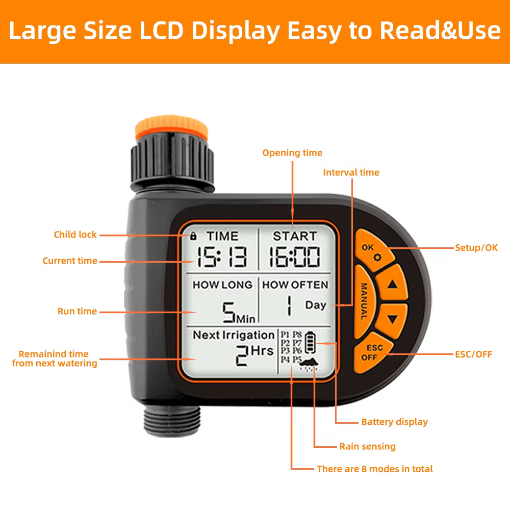 5-50M 1/4 "jardin minuterie intelligente ensemble d'irrigation IPX5 étanche LCD contrôleur d'arrosag