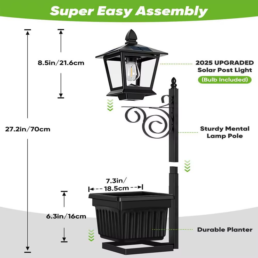 Lampe solaire pour pot de fleurs d'extérieur, 2-en-1, lampe de sol, lampe murale étanche, lumière dé
