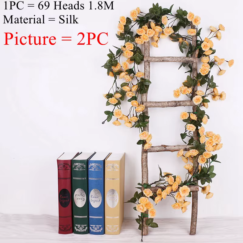 Zerolife guirlande de roses artificielles 1.8M 69 têtes fausses fleurs décor maison jardin mer jaune
